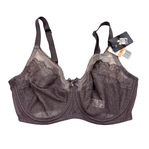 WACOAL STYLE 855186 CAPPUCCINO BROWN FLORAL LACE RETRO CHIC UNLINED BRA 34DD 34E - Picture 3 of 12